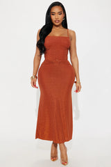 Roxanne Ruched Shimmer 1 Piece Swimsuit & Cover Up Skirt Set - Rust