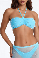 Alejandra Rain Drops Bandeau 3 Piece Bikini & Skirt Set - Blue