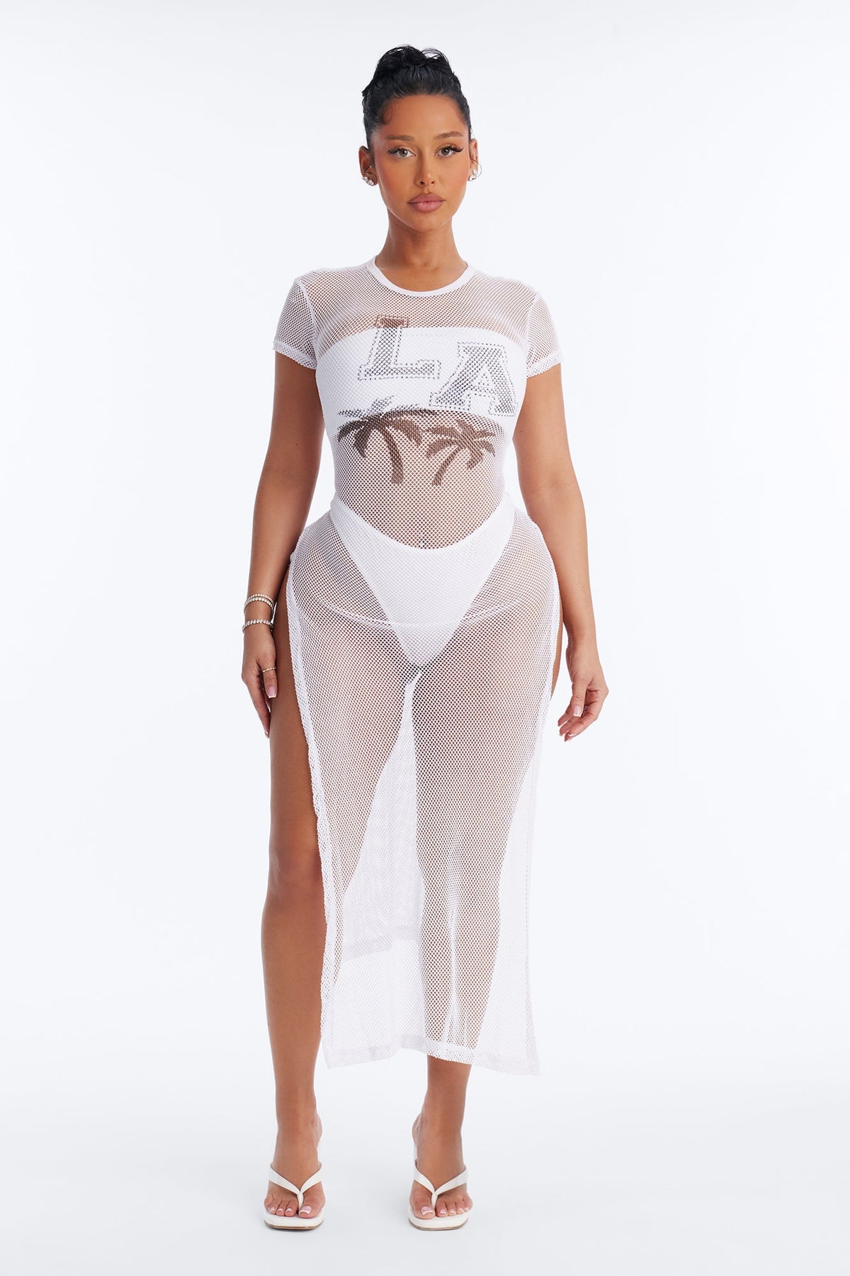 LA Nights Fishnet Cover Up Dress - White