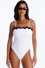 Ocean Curve 1 Piece Contrast Trim Strapless Swimsuit - White/Black