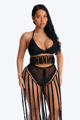 Desert Dreams 2 Piece Halter Bralette Crochet Fringe Sunsuit - Black