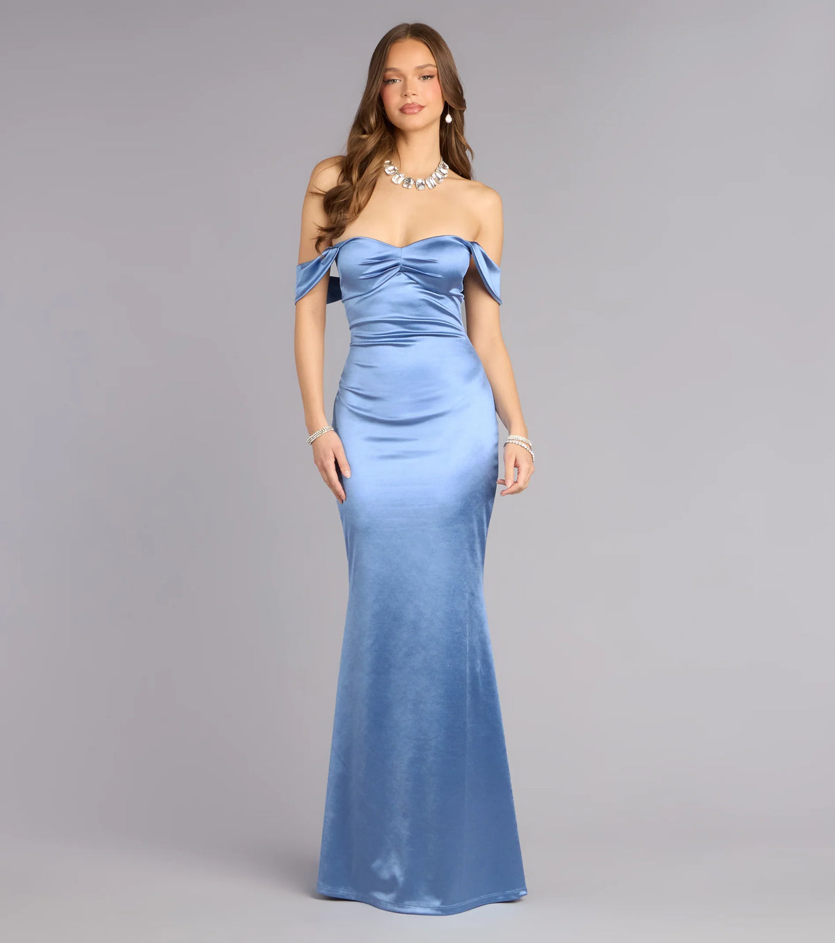 Melodie Satin Off-Shoulder Formal Dress