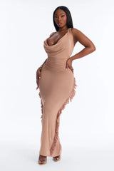 Keep Cool Fringe Hooded Mesh Cover Up Maxi Dress - Mocha