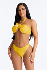 Sunset Sangria 3 Piece Bandeau Bikini And Sarong Set - Yellow
