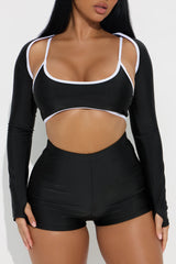 Whitney Boyshort 3 Piece Bikini Bolero Set - Black/White