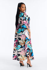 Find Me In Hawaii Floral Long Sleeve Kaftan Cover Up - Multi Color