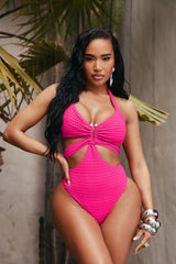 Lost In Paradise Hardware Cutout 1 Piece Swimsuit - Hot Pink