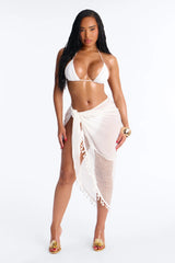 Quick Dip Midi Waist Tie Swim Cover Up Sarong - White