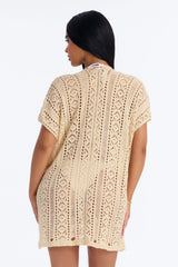 Iris Crochet Swim Cover Up - Beige
