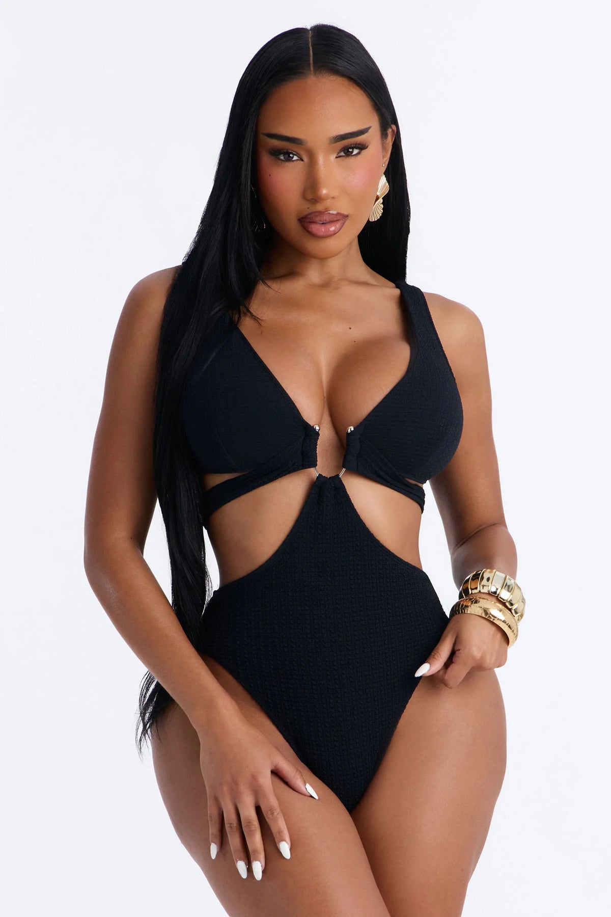 Dance With The Waves Back Tie U Wire 1 Piece Swimsuit - Black