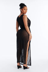 Sunshine Living Mesh Cover Up Cowl Midi Dress - Black