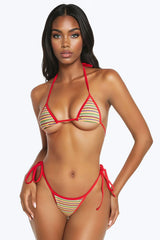 Kelsey Ribbed Stripe 4 Piece Micro Bikini Set - Orange/combo