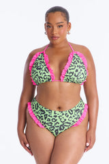 Feelin Fierce 2 Piece Leopard Triangle Ruffle Bikini Set - Pink/combo