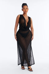 Sunshine Living Mesh Cover Up Cowl Midi Dress - Black