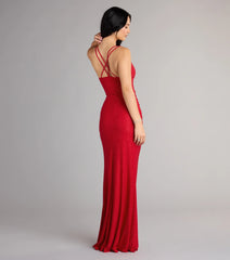 Riley Glitter Ruffle Slit Mermaid Formal Dress