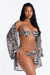 Nothing But A Stripe Waist Tie Swim Cover Up Kimono - Black/White