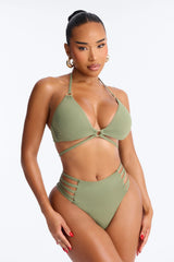 Caught In The Tide 2 Piece Bralette Strappy Bikini Set - Green