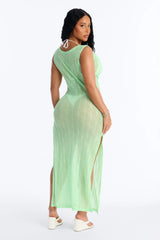 Sunshine Living Mesh Cover Up Cowl Midi Dress - Green