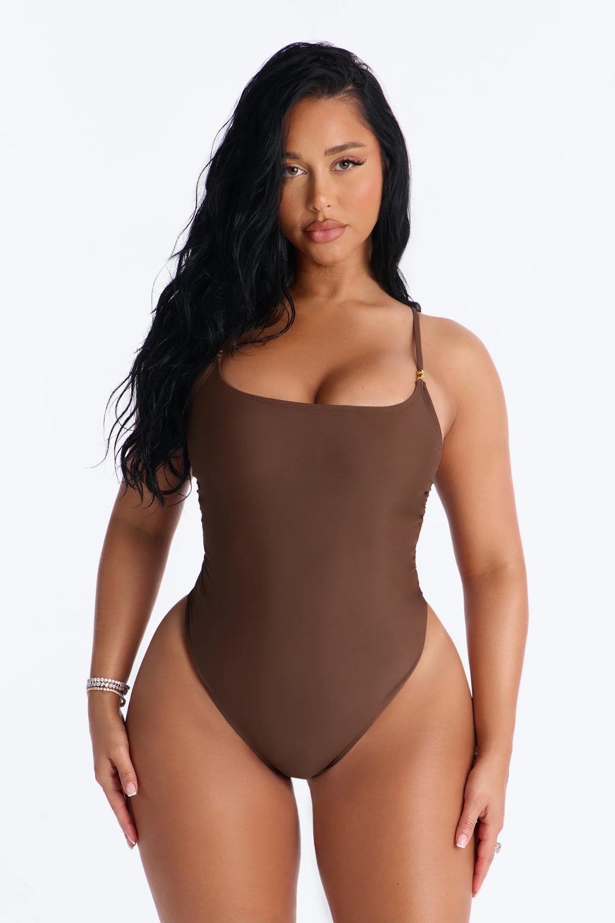 Drifting Away 1 Piece Beaded Swimsuit - Brown