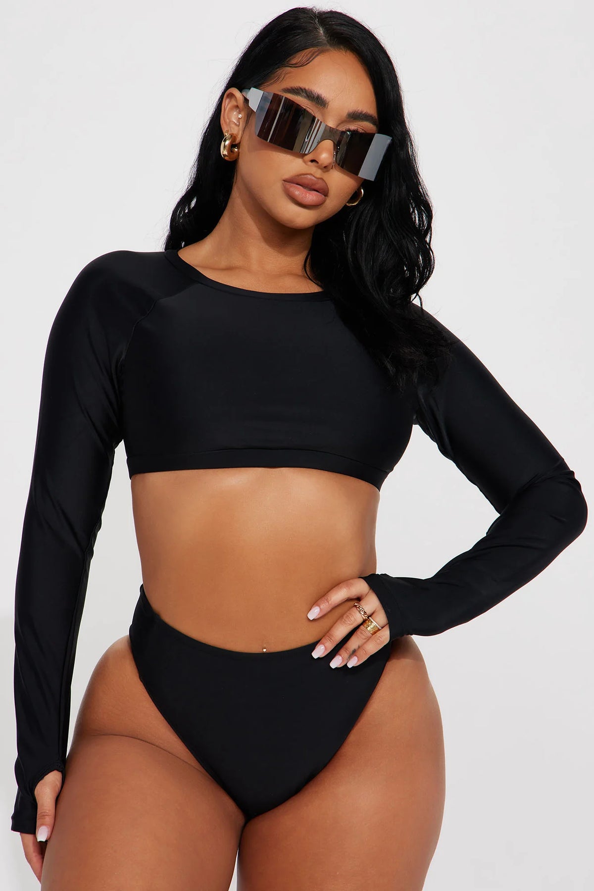 Sonya Long Sleeve 2 Piece Bikini - Black/Black