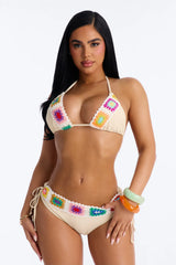 Emory Contrast Patchwork 2 Piece Bikini - Cream/combo