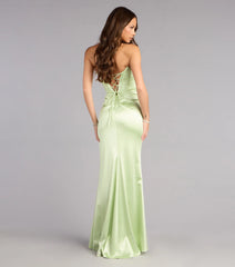 Delilah Satin Corset Slit Formal Dress