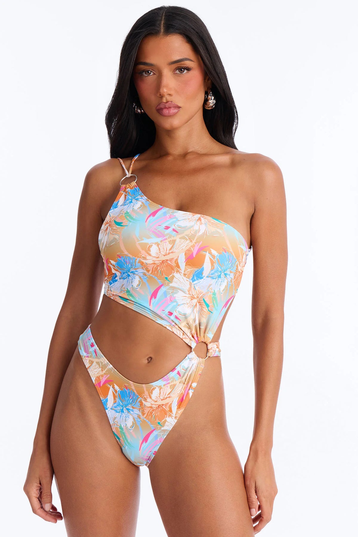 Ocean Soul Asymmetrical Strappy Back Ties O-Rings 1 Piece Swimsuit - Multi Color