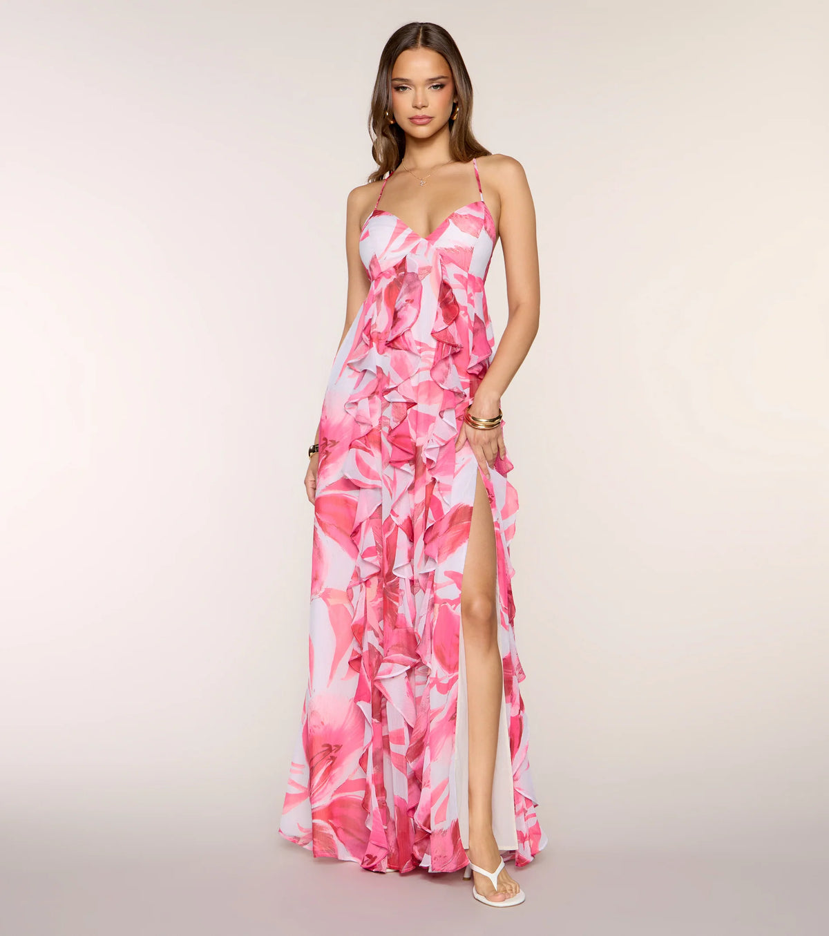 Annalise Floral Ruffle Formal Dress