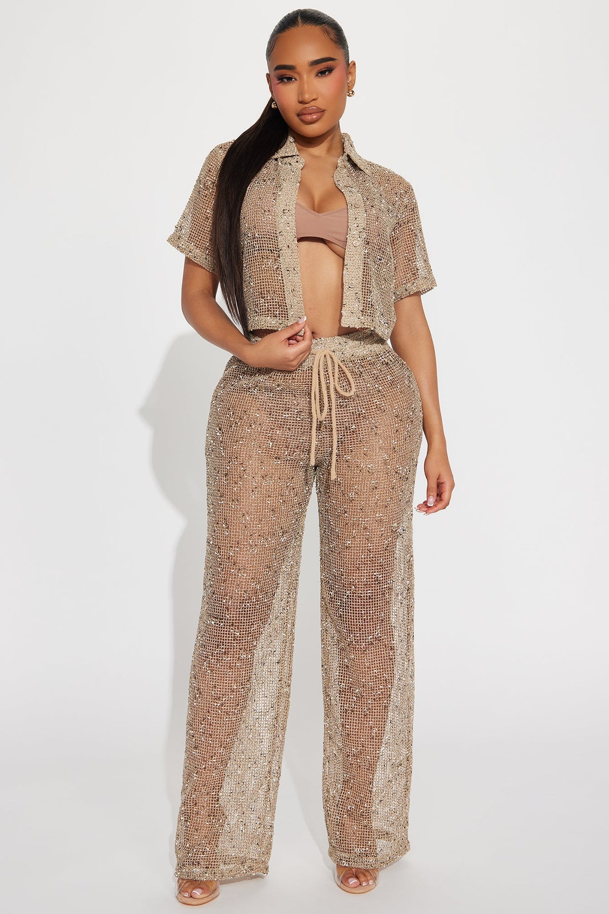 Playa Vista Crochet Cover Up Pants - Brown/combo