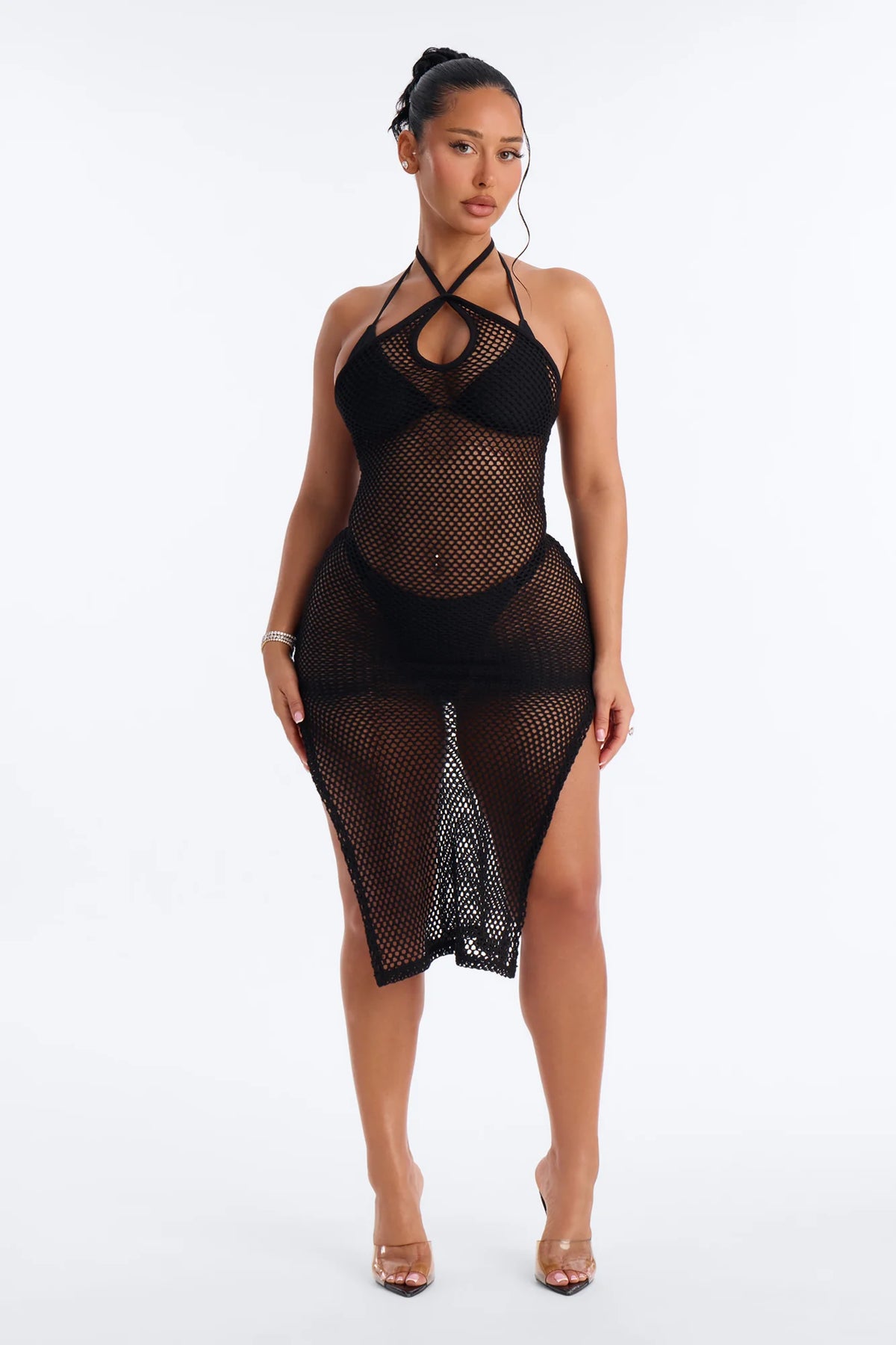 Tans And More Crochet Keyhole Midi Swim Cover Up Dress - Black