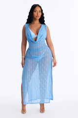 Sunshine Living Mesh Cover Up Cowl Midi Dress - Blue