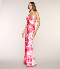 Jailei Floral Satin Lace-Up Formal Dress