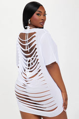 Shaina Ripped Cutout Mesh Cover Up - White