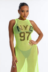 Poolside Chilling Fishnet Cover Up Dress - Yellow