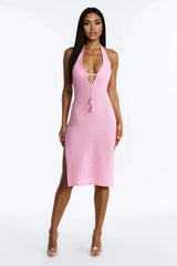 Shore Waves O-Ring Midi Swim Cover Up Dress - Pink