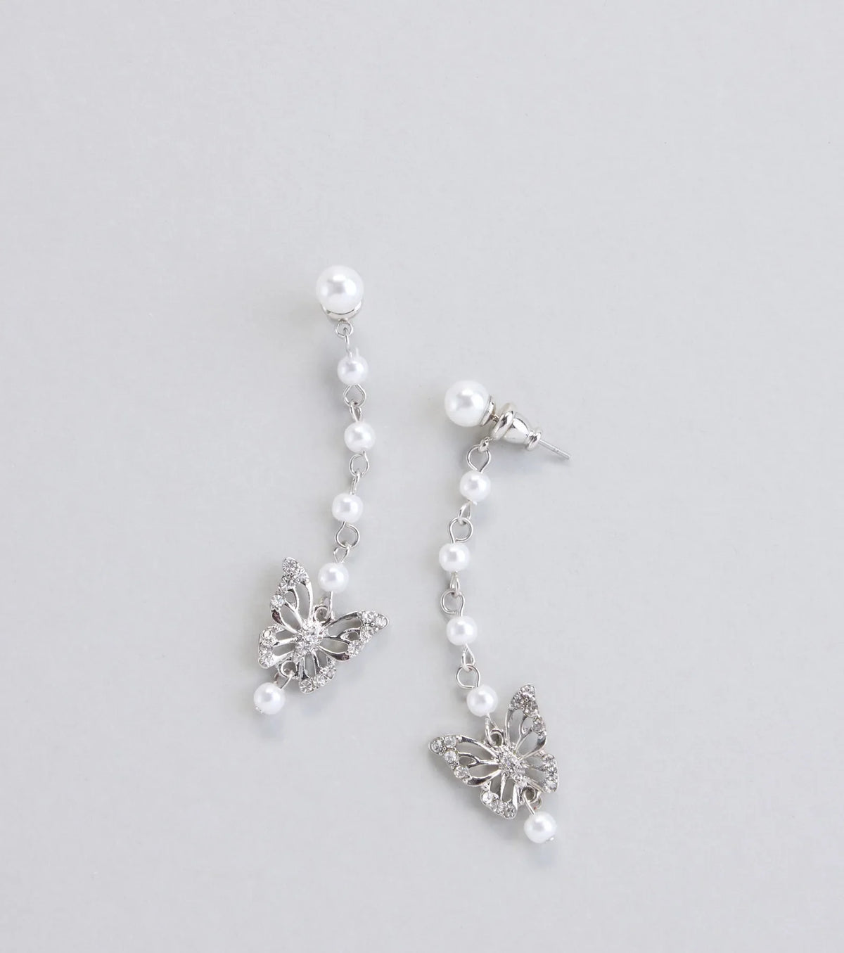 Heart Flutter Butterfly Faux Pearl Earrings