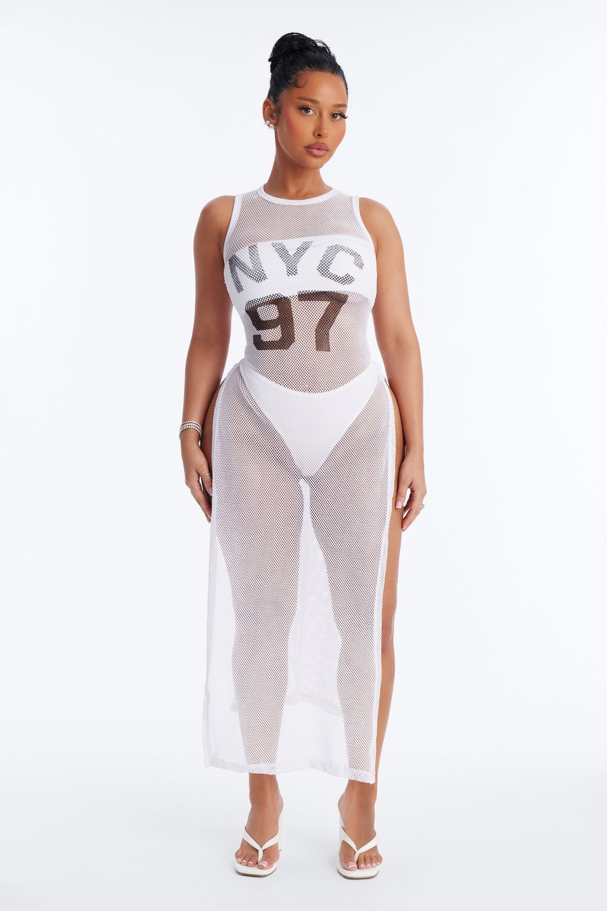 Poolside Chilling Fishnet Cover Up Dress - White