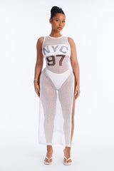 Poolside Chilling Fishnet Cover Up Dress - White