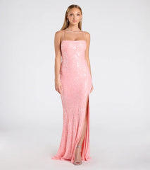 Mariah Lace-Up Slit Sequin Formal Dress