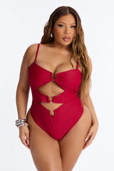 Mimosas By The Pool U Wire Cut Out 1 Piece Swimsuit - Burgundy