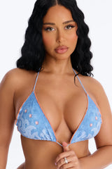 Ready To Catch Some Waves Denim Print 2 Piece Bikini - Denim