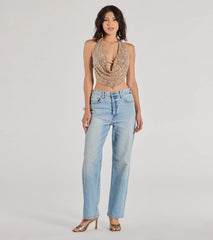 Party Diva Cropped Rhinestone Halter Top