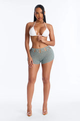 Warm Sunrise Crochet Mini Swim Cover Up Short - Green