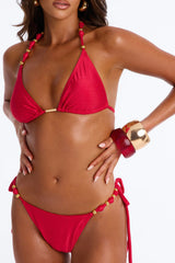 Elara 2 Piece Beaded Triangle Bikini Set - Red