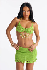 Cool Current Crochet 2 Piece Bikini Skirt Set - Green