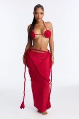 Leo Summer Rope 3 Piece Bikini & Maxi Skirt Set - Red