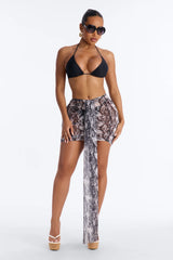 At The Beach Bar Sheer Snake Swim Cover Up Mini Skirt - Black/White