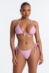 Wave Check 3 Piece Bikini Knit Skirt Set - Pink/combo