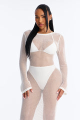 Coastal Veil Crochet Cover Up Bell Sleeve Dress - White