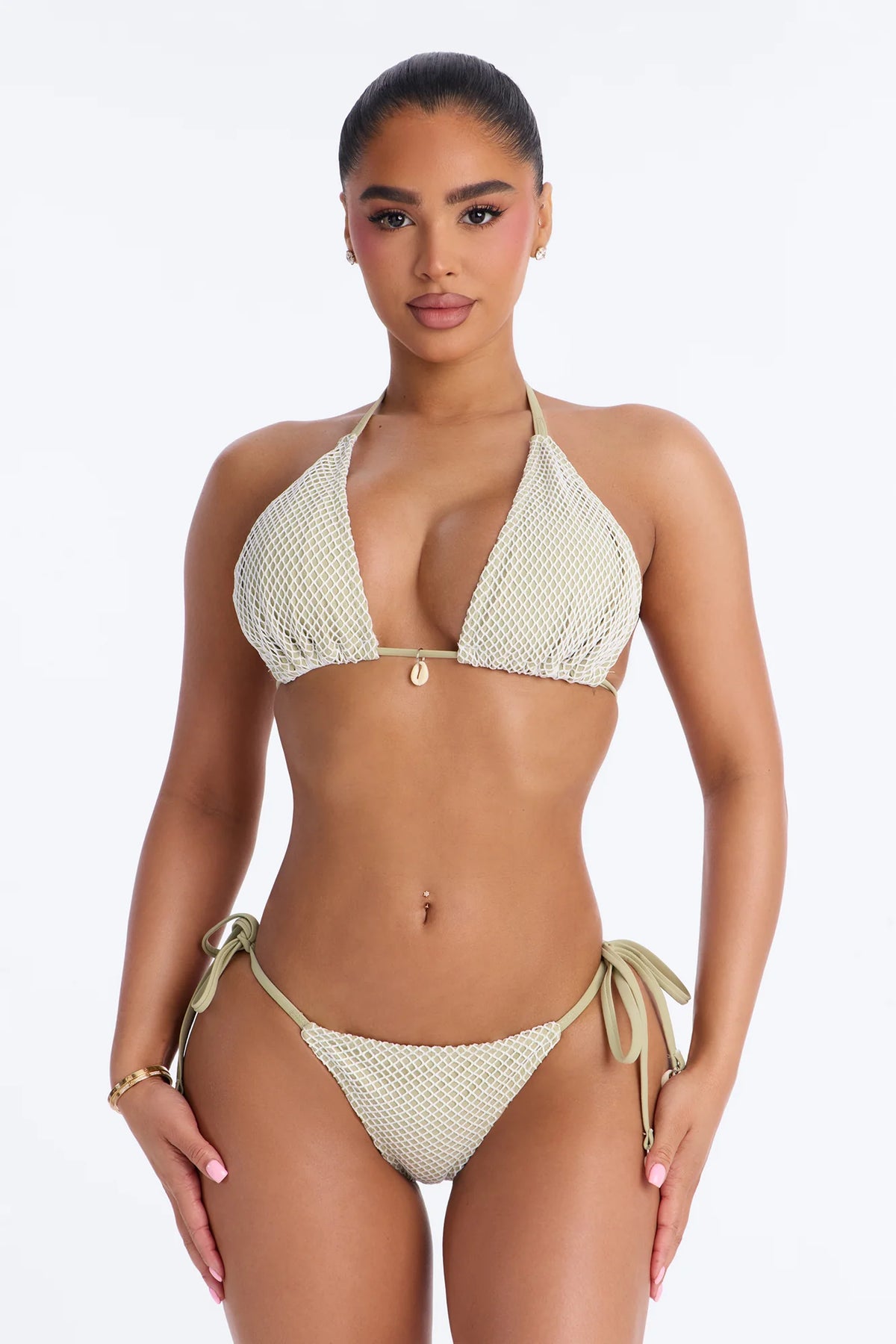 Ocean Dip Fishnet & Seashells 2 Piece Bikini - Olive